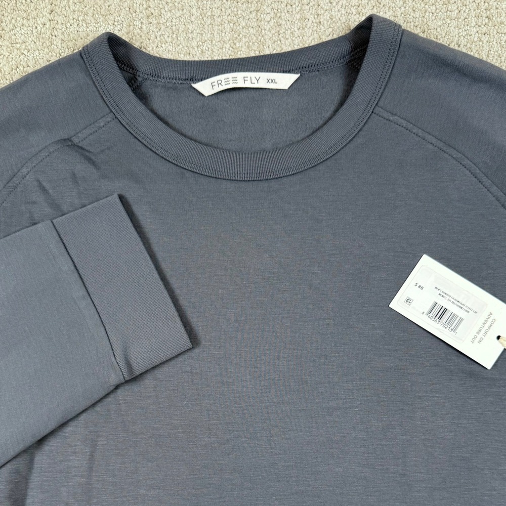 NEW Free Fly Mens 2XL Storm Cloud Bamboo Lightweight Fleece Crewneck Sweatshirt